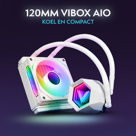 120MM VIBOX AIO koeler met witte leidingen en RGB-verlichting.