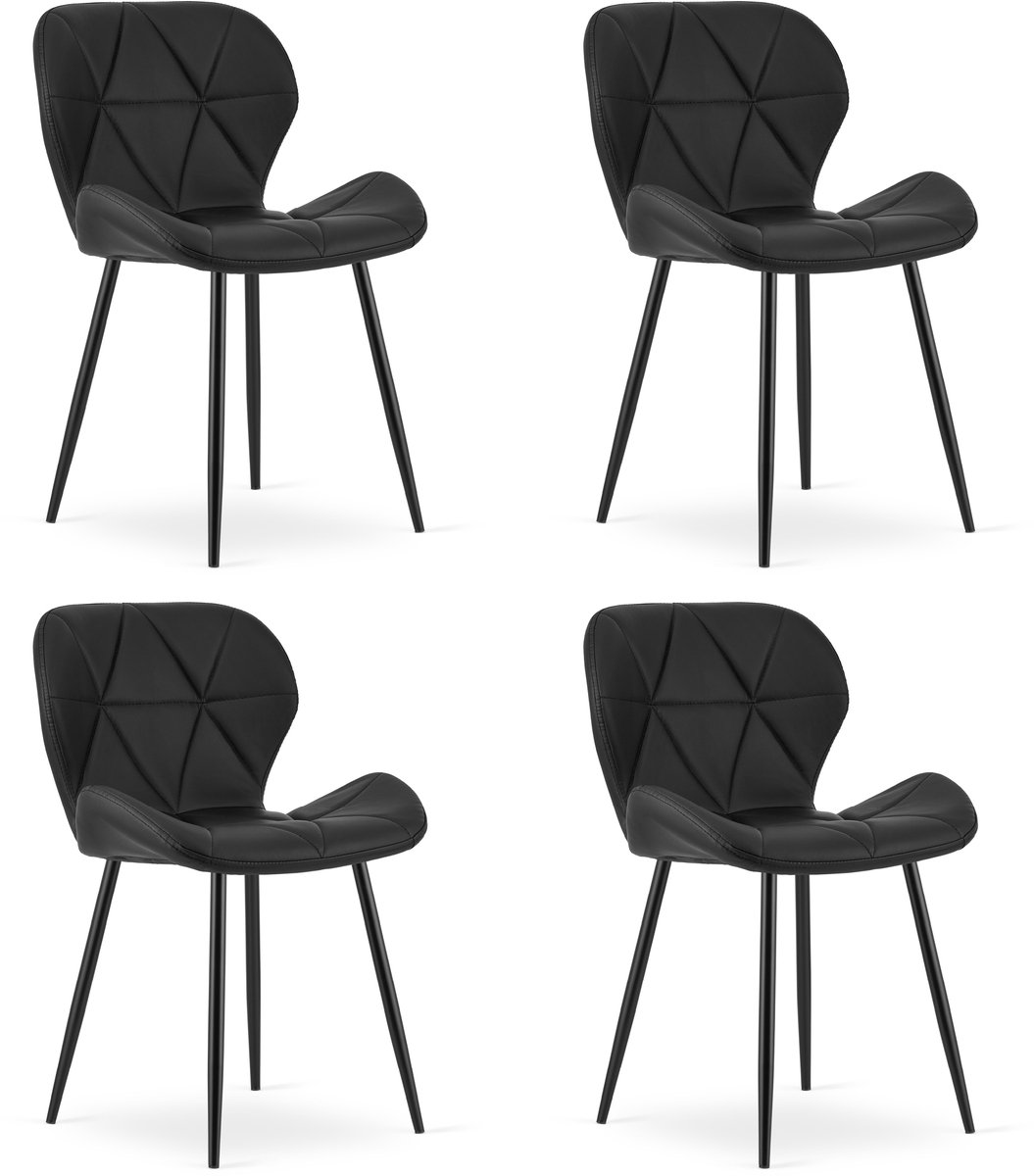 LEOBERT Set van 4 eetkamerstoelen MANGO - Zwart kunstleer - Zwarte metalen poten - Modern design