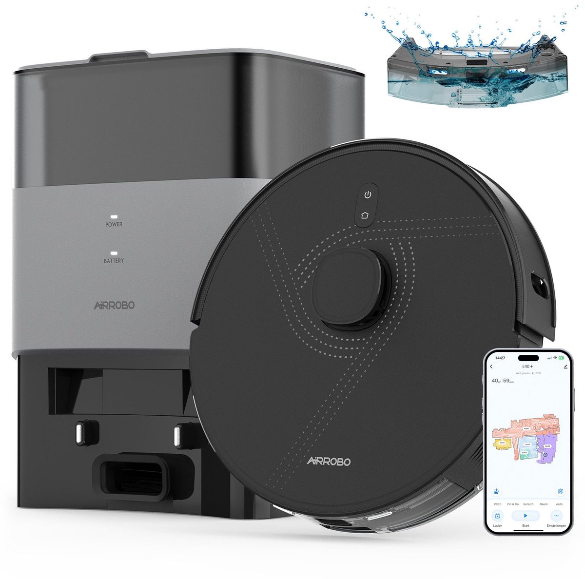 AIRROBO L40+ Nat-droog Robotstofzuiger – robotstofzuiger met dweilfunctie en afzuigstation – USLAM LiDAR-navigatie – 3-in-1 stofzuigen en dweilen – tot 180 minuten accuduur