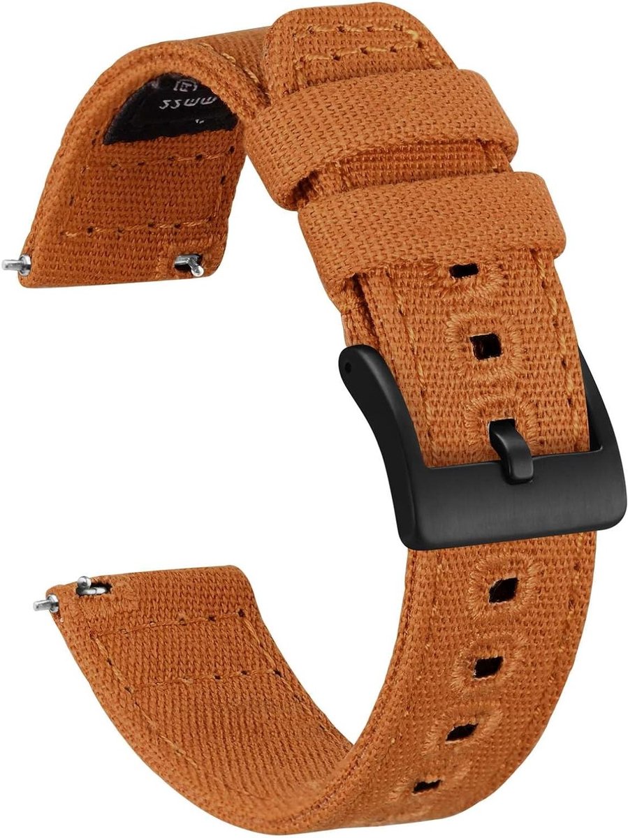 Canvas Horlogeband voor Dames en Heren - Vervangband met Snelle Bevestiging en Geborstelde Gesp - Beschikbaar in 20 mm, 22 mm en 24 mm