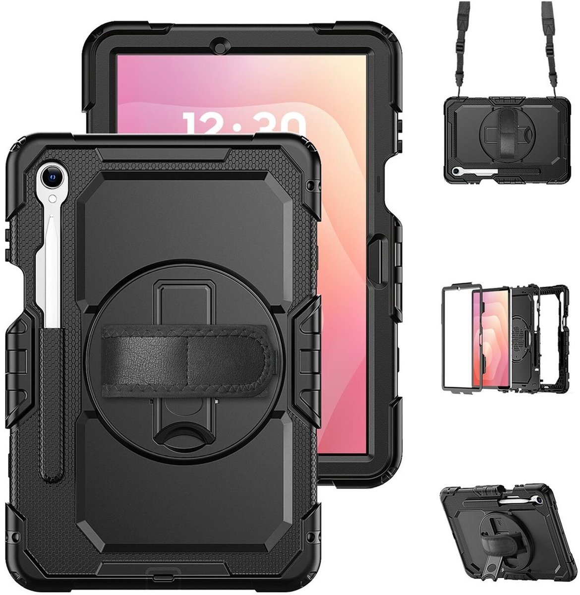 Hoes met ingebouwde Screenprotector Geschikt voor Samsung Galaxy Tab S11 | Inclusief 360° Draaibare Handriem en Schouderriem | Extreme bescherming | Ideaal voor zakelijk gebruik | Zwart