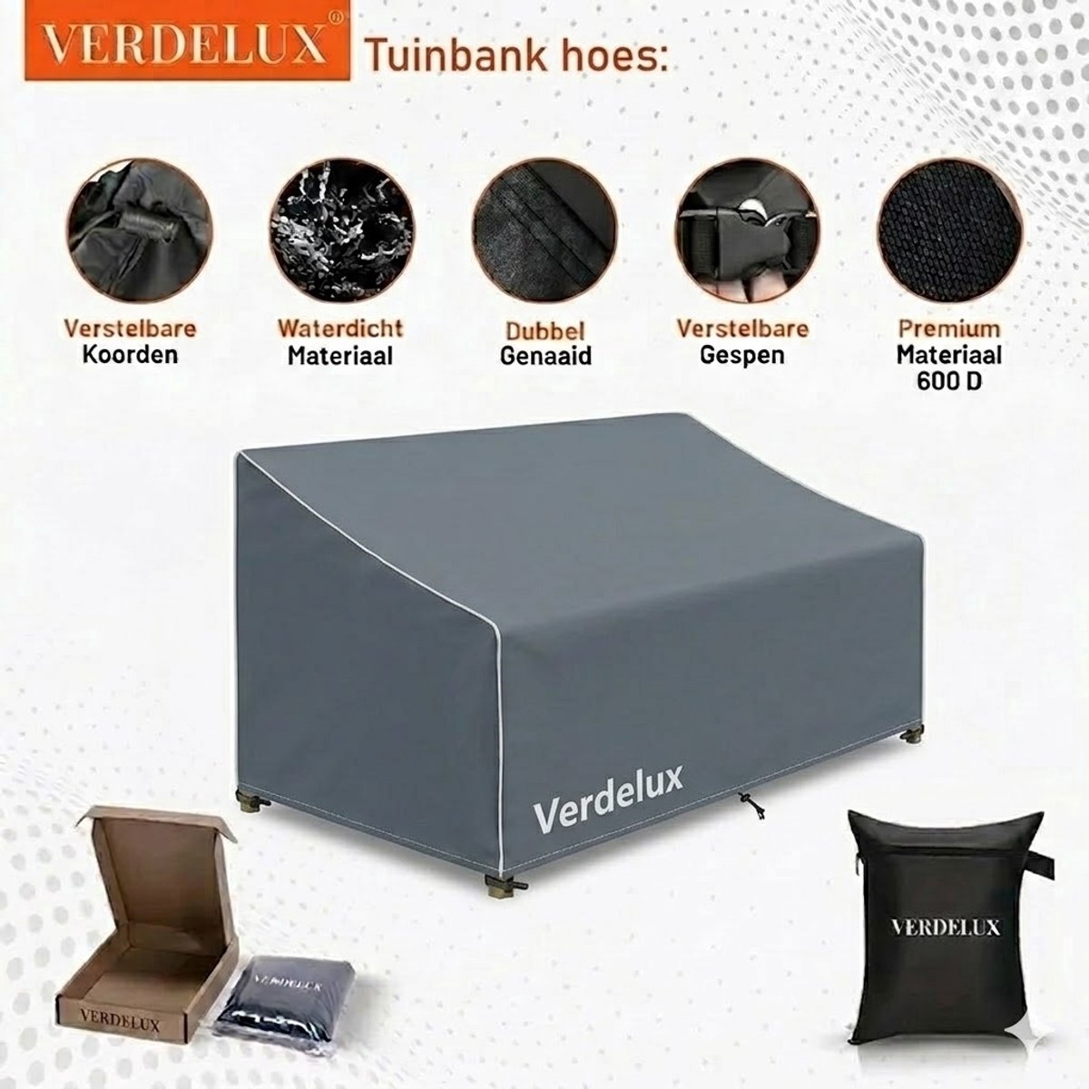 Tuinbankhoes 3-Zits 161x70x80 cm Antraciet - 420DD Oxford Waterdicht met Opbergtas - Verdelux