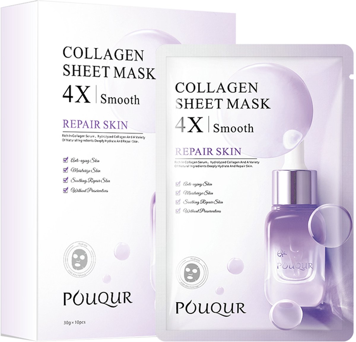 Repair Skin -Collageen Gezichtsmasker – 10x Koreaanse Sheet Masks voor Hydratatie, Anti-Aging & Stralende Huid