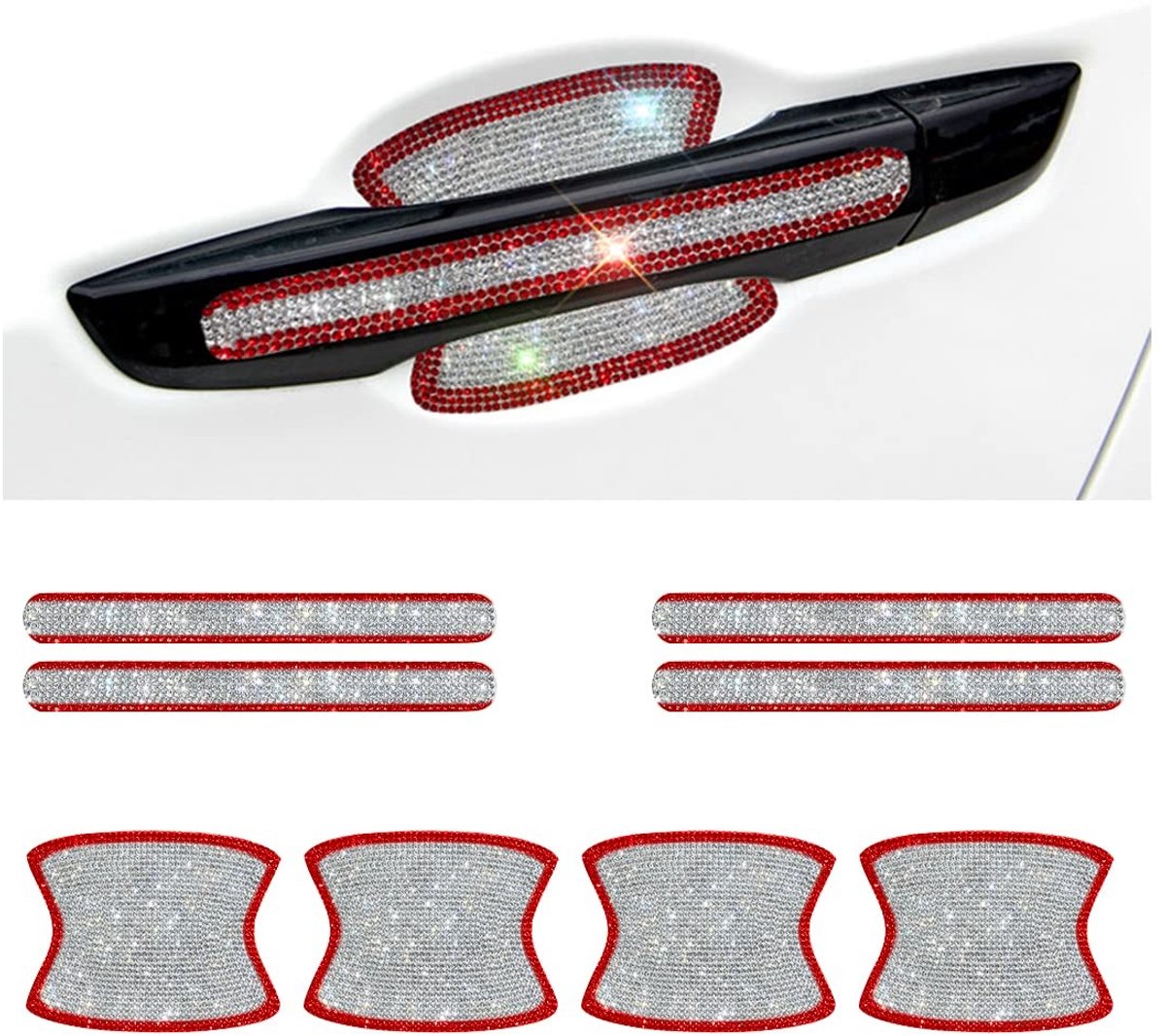 Dailygoods - Zelfklevende autodeurgrepen - Bling deurgreep - Krasbestendig - Rood-Wit - Universaal toepasbaar - Bescherming voor autodeuren - 8 stuks