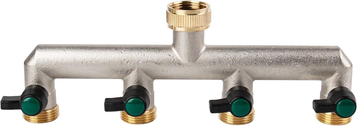 Messing Kraan Splitter 4 Weg 3/4 Inch met Individuele Kleppen voor Tuin en Keuken - Slang Kraan Splitter