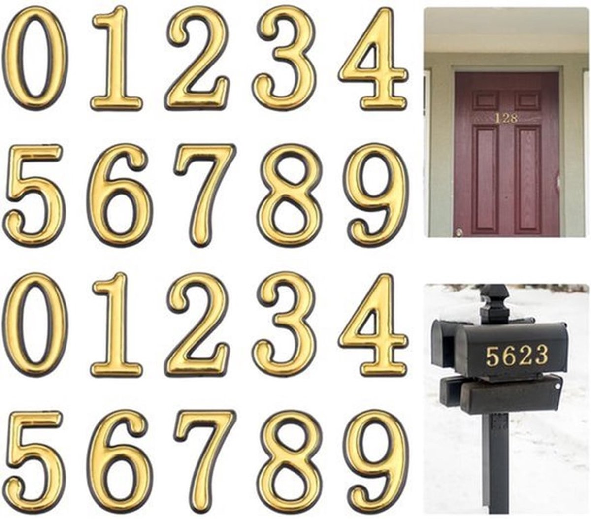 20pcs 5cm Mailbox Numbers - Gouden Zelfklevende Adresstickers - 0-9 voor Huis en Kantoor