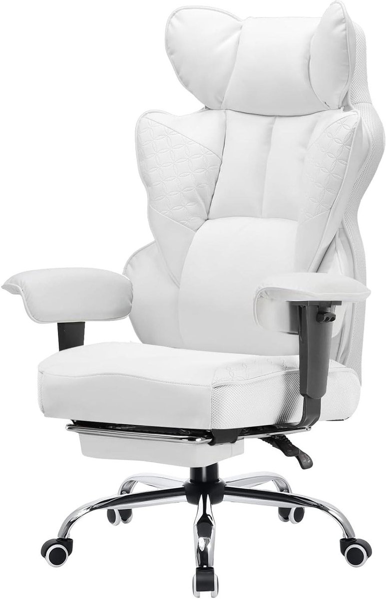 Bureaustoel Ergonomisch - Gamingstoel Computerstoel - Comfortabel Werken - Geïntegreerde Lendensteun - 150 kg - Wit