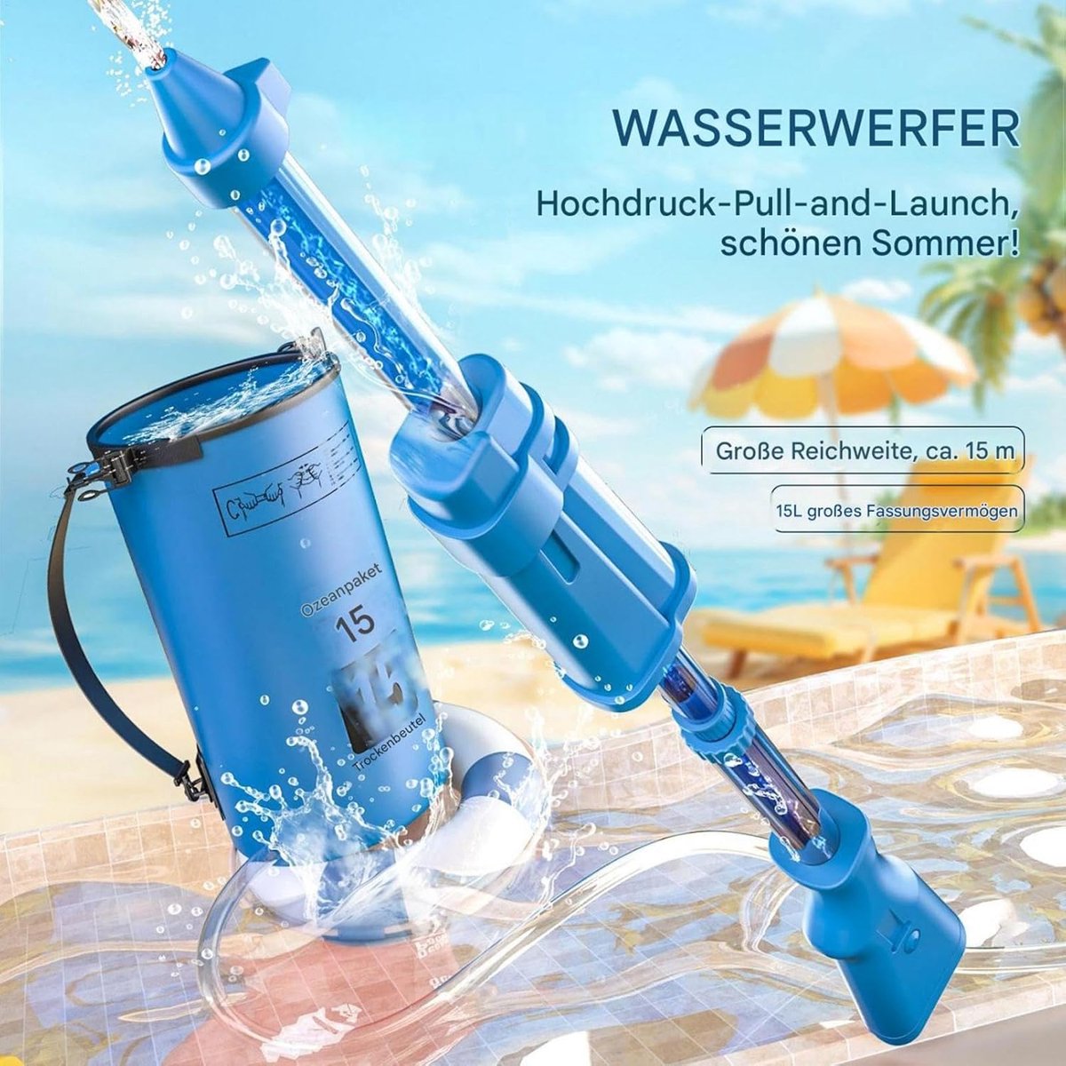 Waterspeelgoed Rugzak - Waterkanon Kinderen - Buiten Spelen - Grote Watertank - 40 cm - Blauw – foto 2