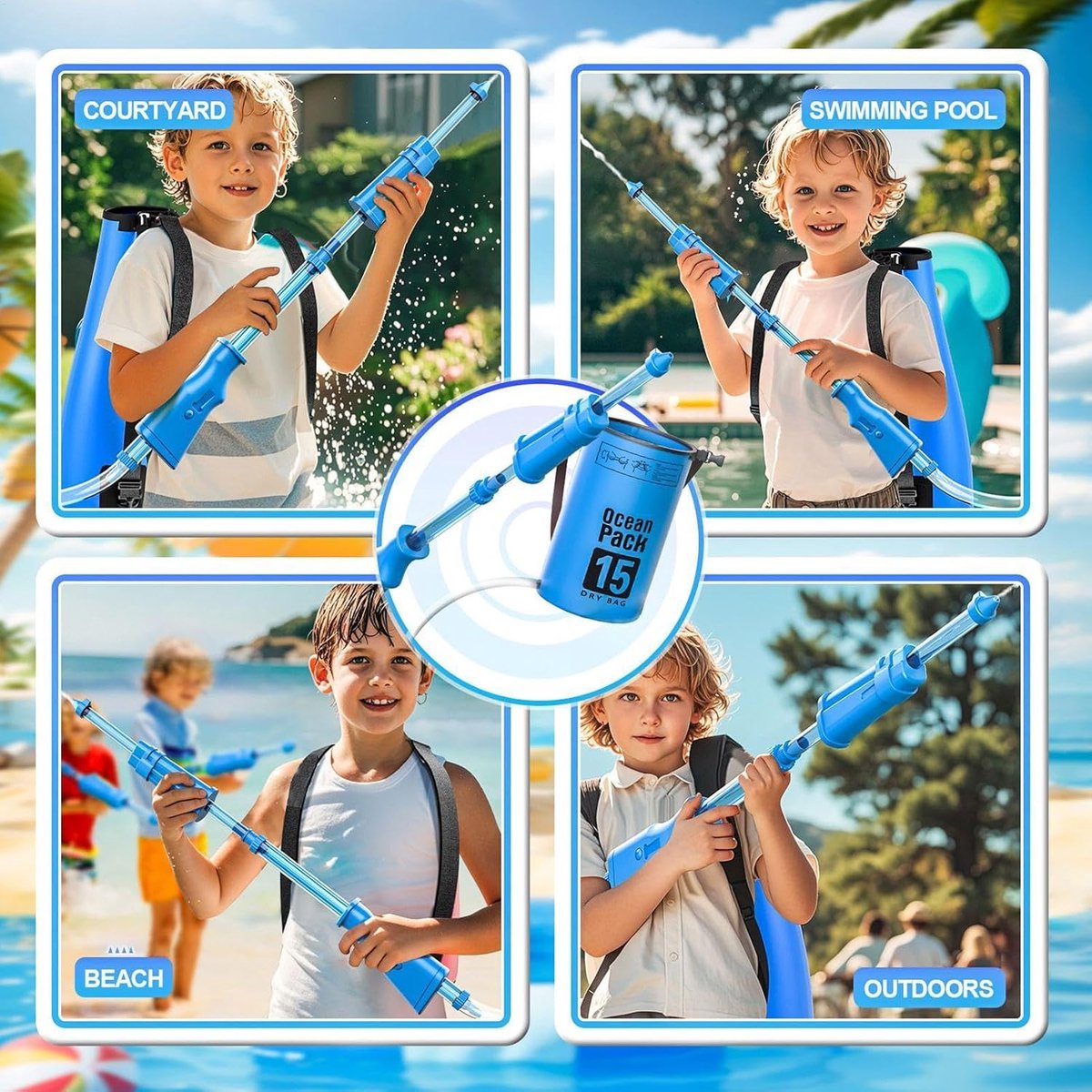 Waterspeelgoed Rugzak - Waterkanon Kinderen - Buiten Spelen - Grote Watertank - 40 cm - Blauw – foto 4