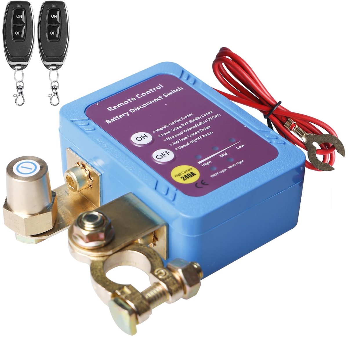 Jhubersproducts - Draadloze Batterijscheidingsschakelaar - 240A - Auto Afstandsbediening - Compact Formaat - Anti-Diefstal - Voor Auto's en Voertuigen