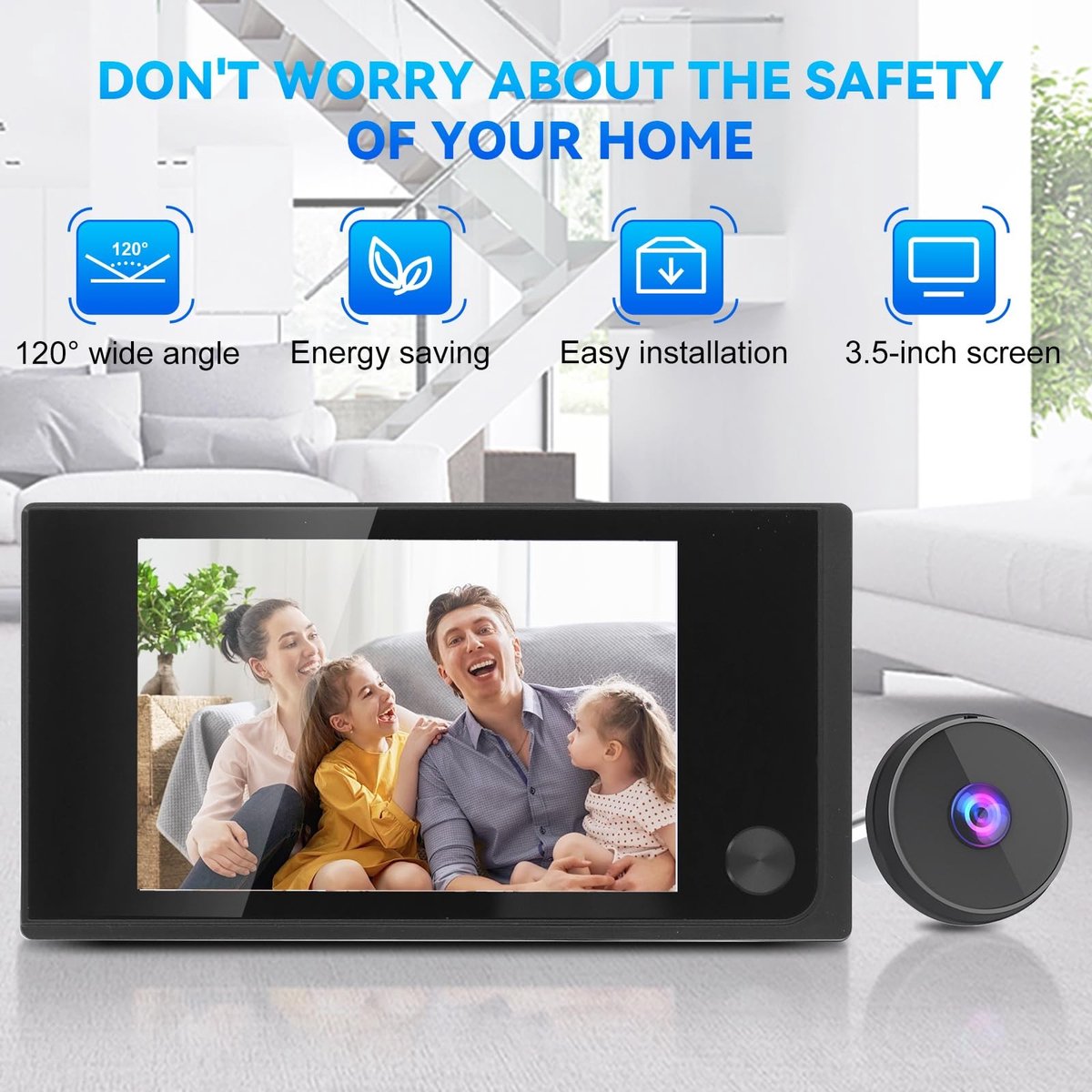Jhubersproducts - Deurspion Camera - 3.5 Inch LCD - 2MP Beeldkwaliteit - 120° Hoek - Veiligheidssysteem - Toezicht - Geschikt voor Thuis - Zwart