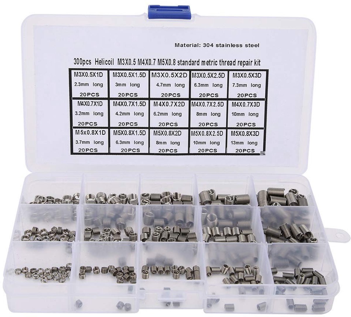 Jhubersproducts - 300 stuks schroefdraad-inzetkit - schroefdraad reparatie - roestvrij staal - schroefdraadgereedschap - veelzijdig inzetstuk - geschi