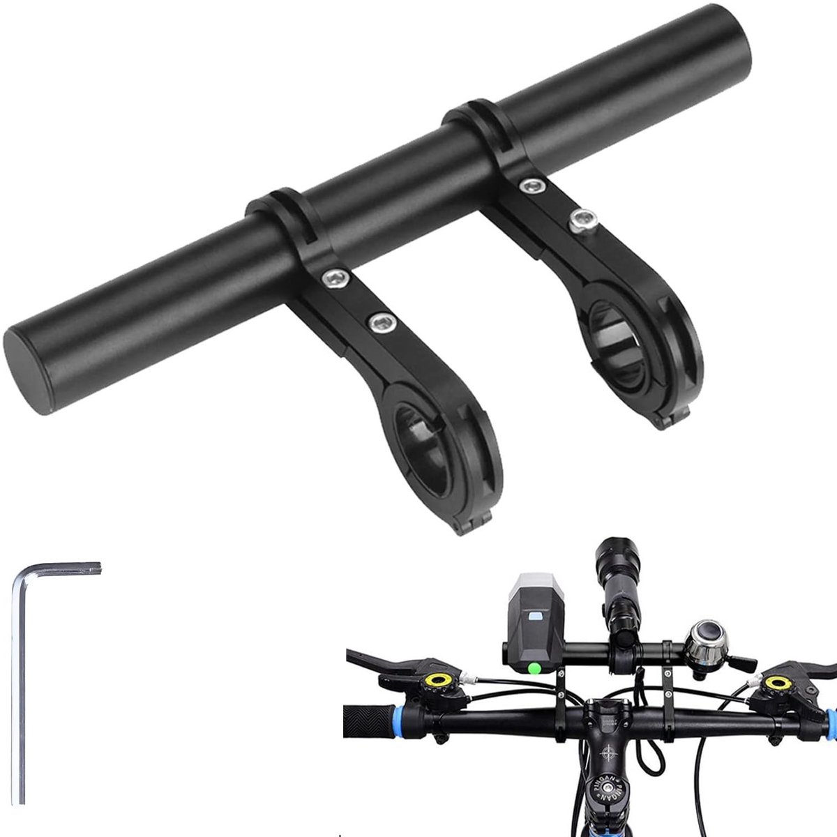 Jhubersproducts - Fietsstuuruitbreiding - Fietsstuurverlenging - Lichtgewicht aluminium - 20 cm - Telefoonbevestiging - Geschikt voor snelheidsmeters
