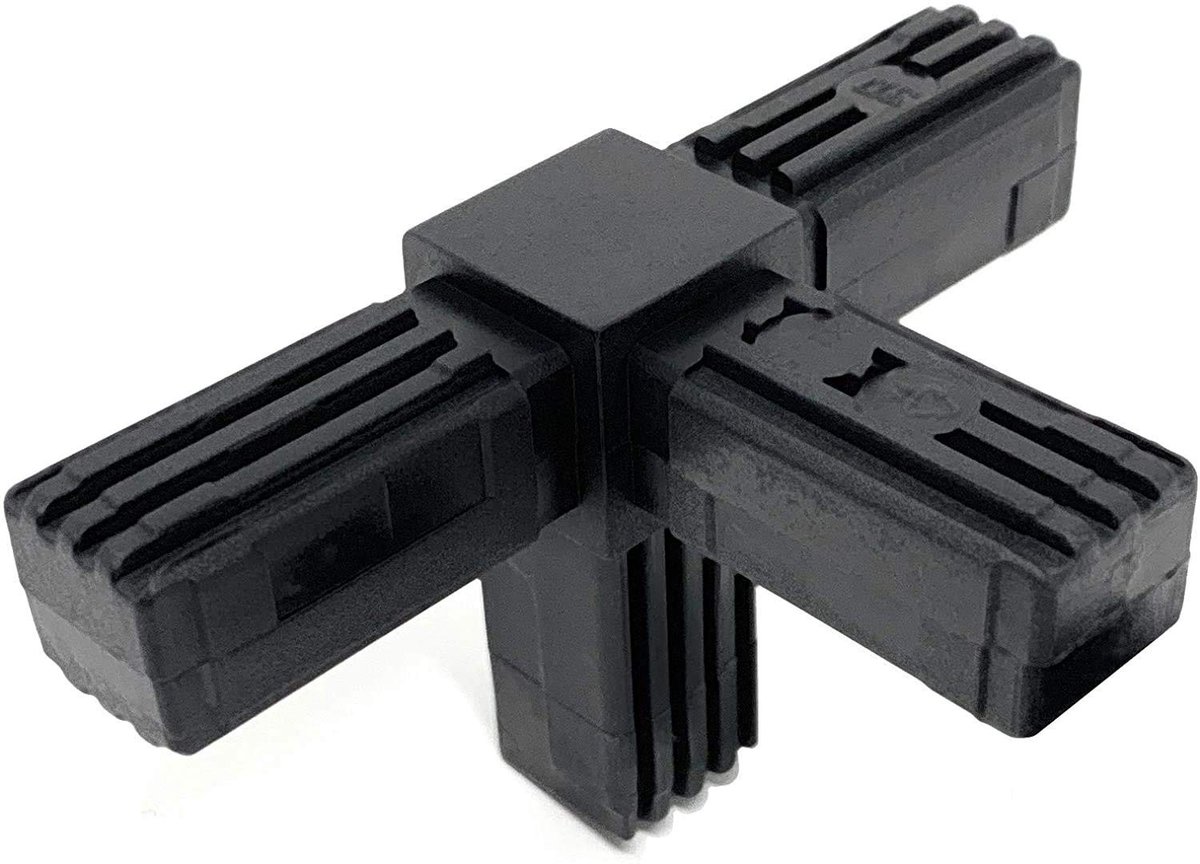 Jhubersproducts - Connector T-stuk - Voor vierkante buizen - 90 graden - Zwart - Verbindingsstuk voor afvoerpijpen - 5 stuks - Geschikt voor 25 x 25 m