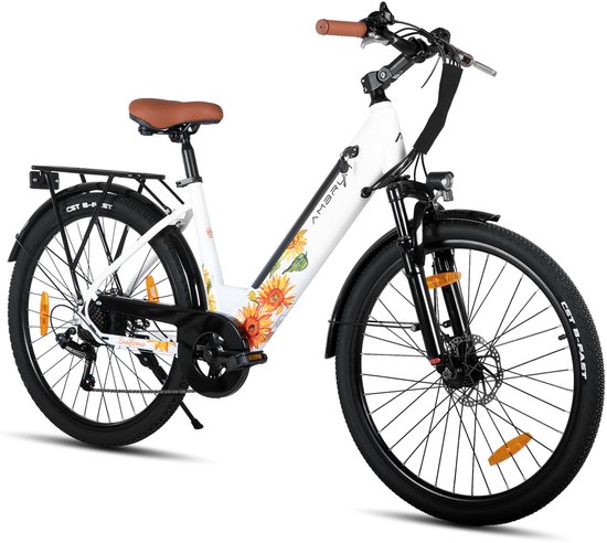 HILAND Starry elektrische stadsfiets - 26 inch - 250W motor - 50km actieradius - 36V 7.8Ah accu - Shimano 7-versnellingen - Unisex - Wit — afbeelding 5