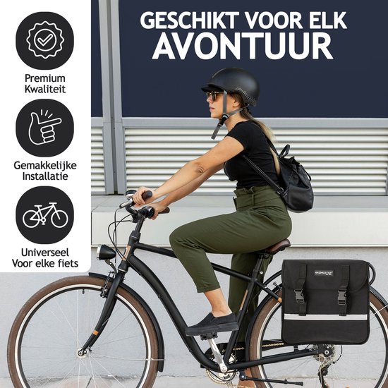 HikeMeister ® - dubbele Fietstas -Fietstassen electrische fietsen- Fietstassen Dubbel - 27L - Reflecterend - Zwart dubbele fietstas