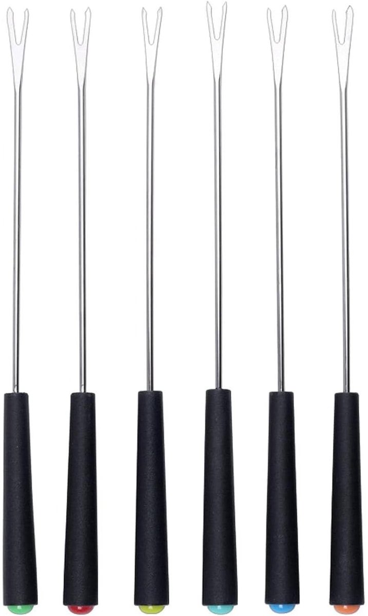 Jhubersproducts - Fonduevorken - Set van 6 - Hittebestendig - Zilver - Roestvrij staal - Geschikt voor kaas, chocolade, vlees en marshmallows - 24 cm