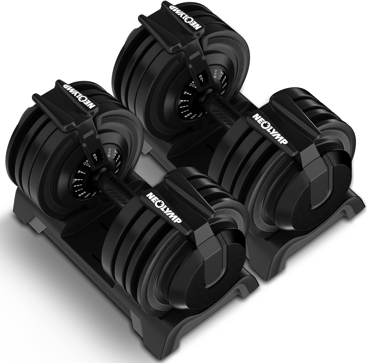 NEOLYMP Verstelbare dumbbells 24kg (set van 2) – 12 gewichtsniveaus met draaigreep