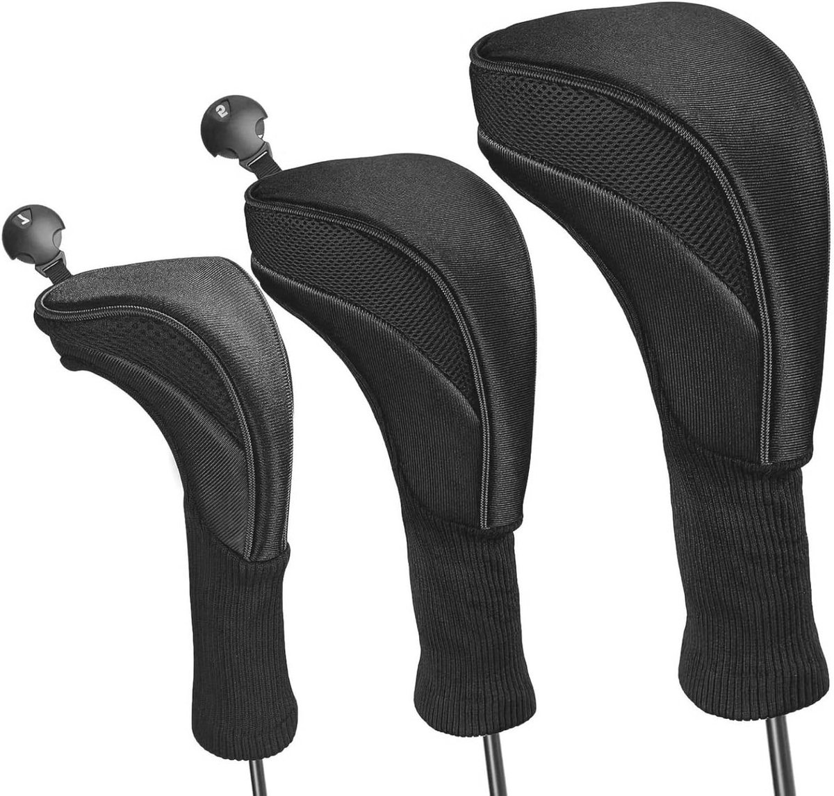 Set van 3 Beschermhoezen voor Golfclubs, Anti-Kras, Elastische Lange Hals, Eenvoudige Identificatie, Zwart en Rood, Geschikt voor Driver en Fairway Woods