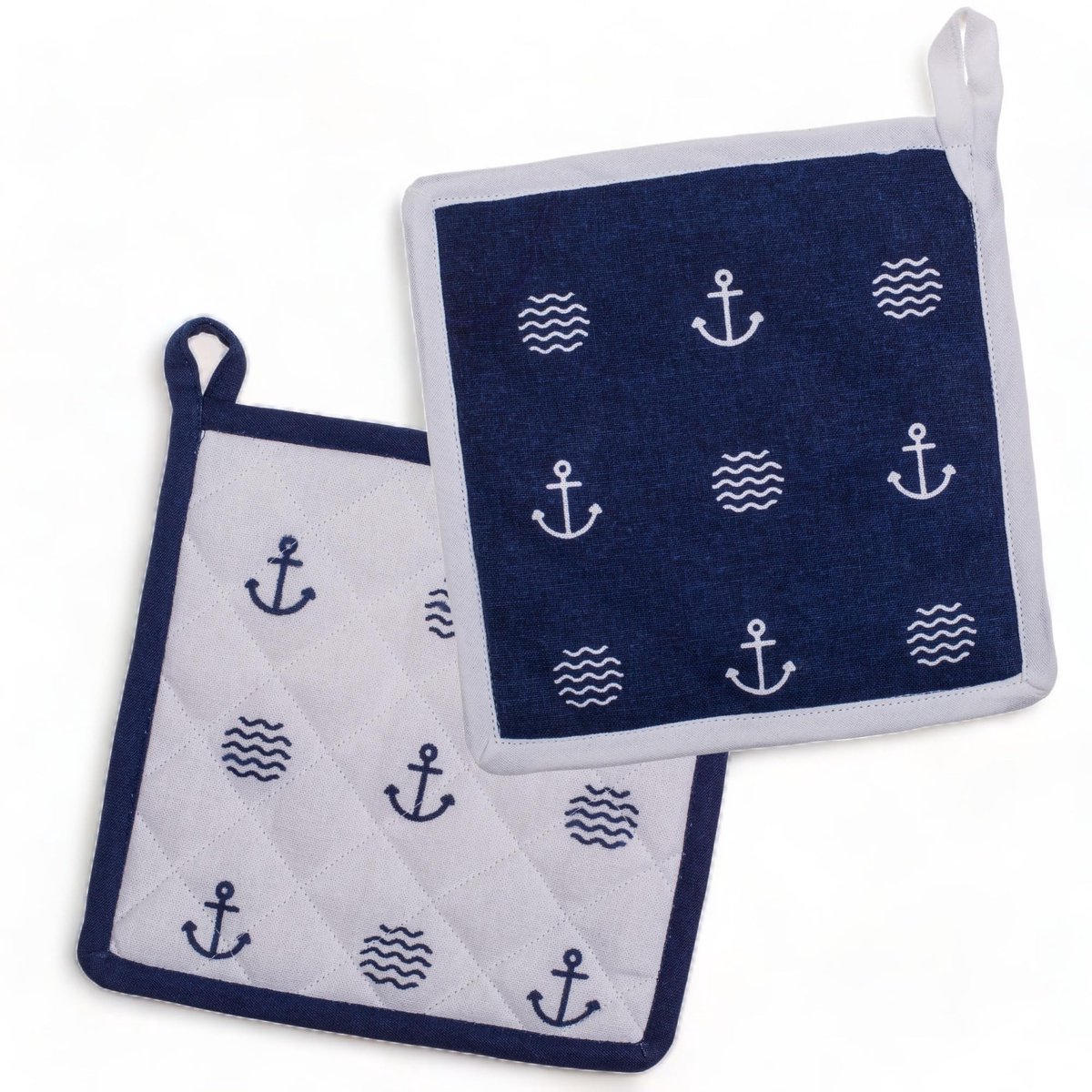 Jhubersproducts - Set van 2 pannenlappen - Hittebestendig - 20 x 20 cm - Modern maritim - Ovenwanten - Machinewasbaar - Geschikt voor koken en bakken
