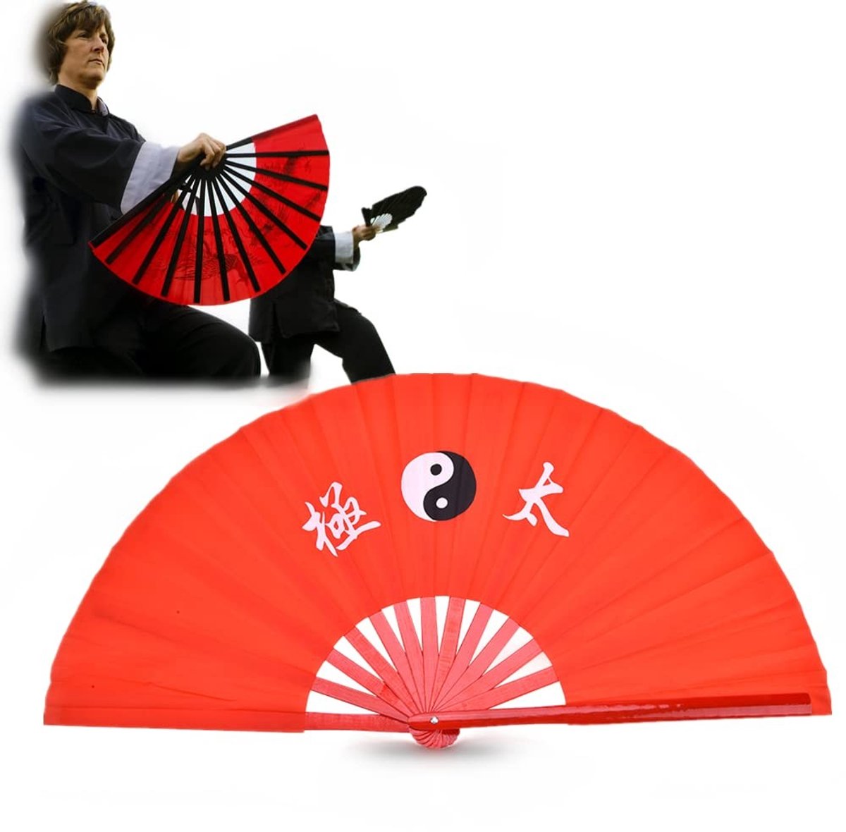 Vlemico - Chinese Waaiers - Tai Chi-Fan - Opvouwbaar en Duurzaam - Rood - Kung Fu-Ventilator - Perfect voor Dans en Vechtsport - Geschikt voor Mann...