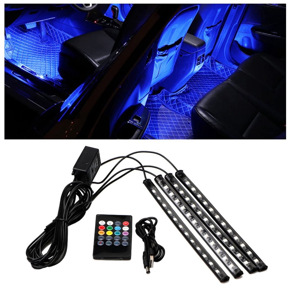By shayne - Led-autoverlichting - RGB lichtstrip - Actieve geluidsfunctie - Meerkleurig - Draadloze afstandsbediening - Universeel geschikt - 48 leds