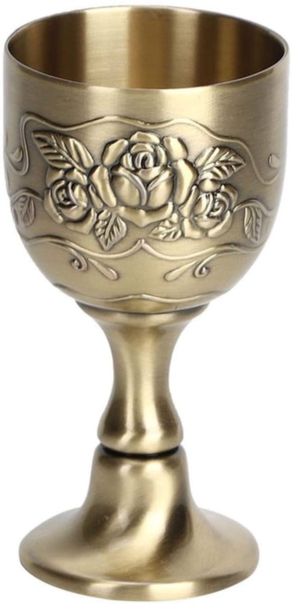 Vintage Goblet Kelk 30ml - Bronzen Mini Wijnglas met Graveerbloemdecor
