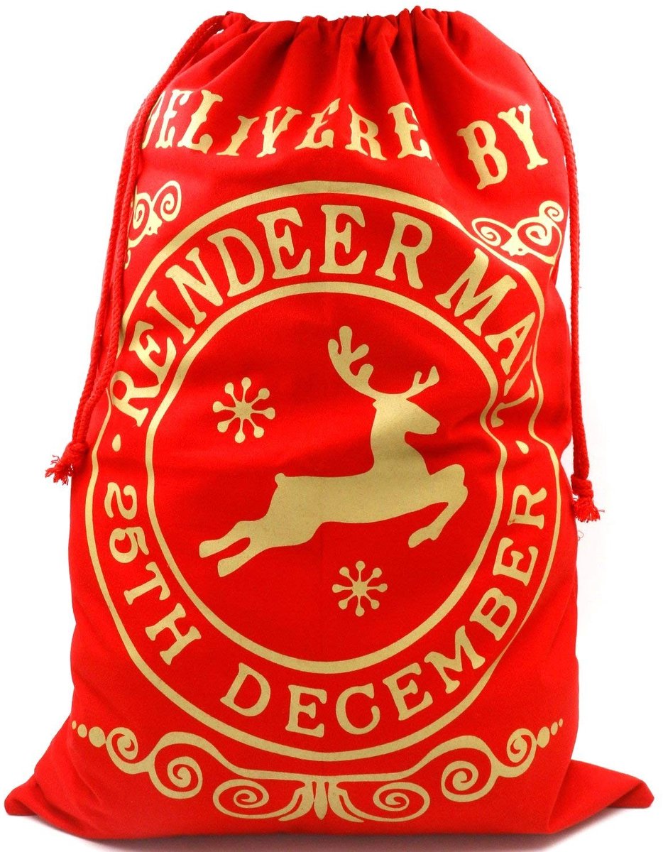 Dailygoods - Kerstman-zak - Rood - Leuke geschenkverpakking - Grote inhoud - Rendier-postzak - Perfect voor de kerstochtend - Ideaal voor kinderen