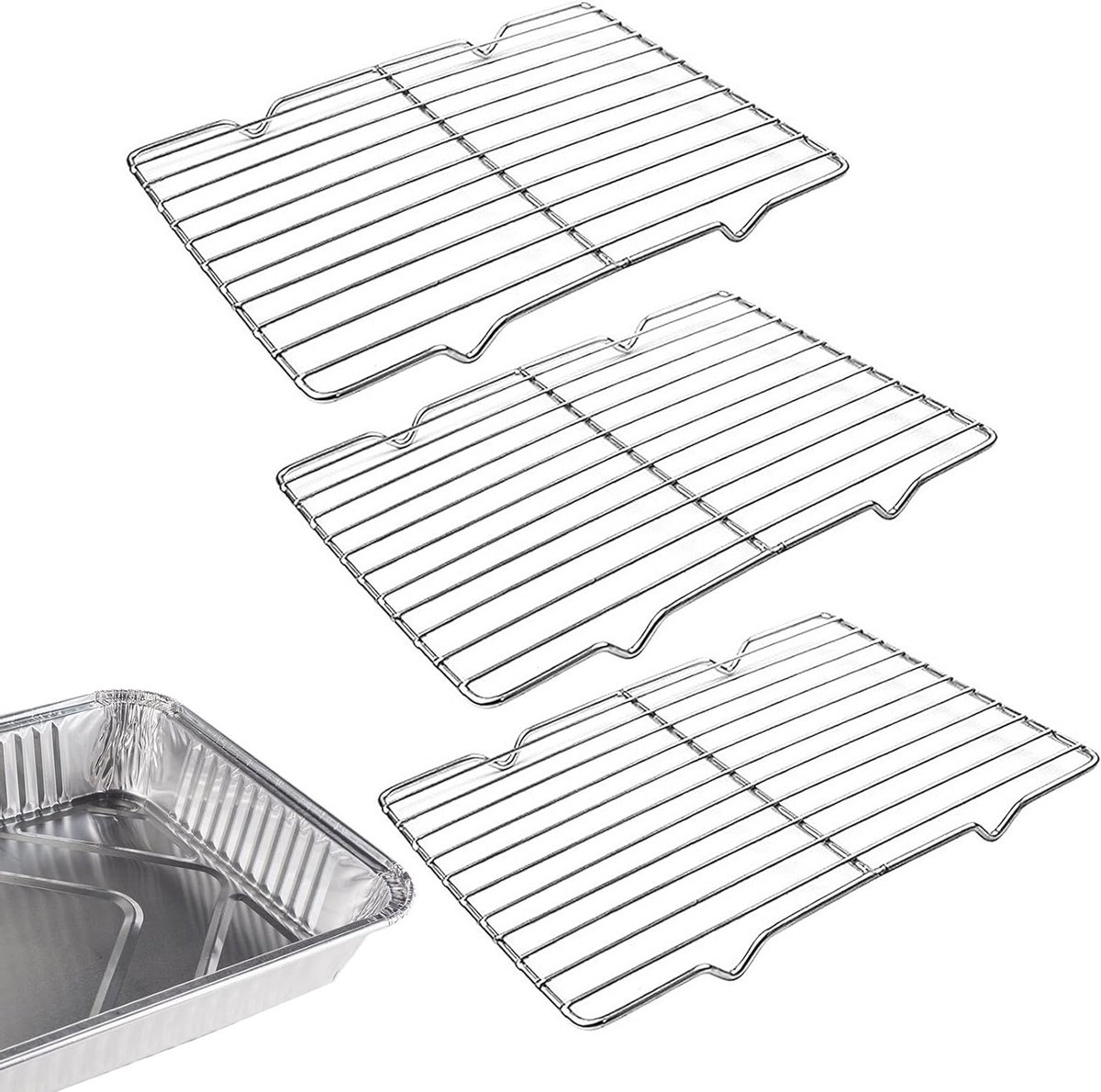 3-delige Koelrek Set voor Bakken, 21 x 29 cm RVS Grillrek, Ideaal voor Koekjes en Oven Gerechten