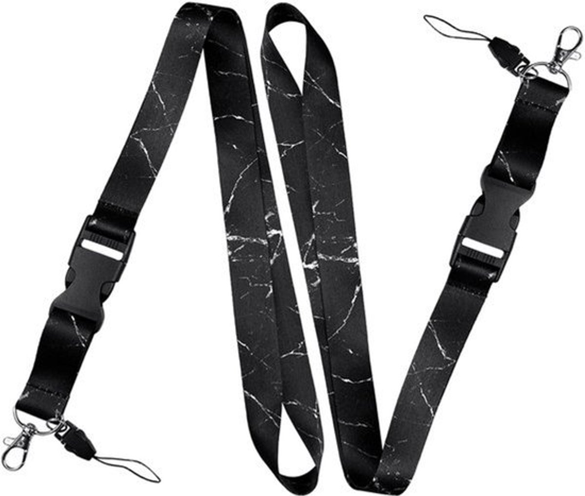 2 Stuks Lanyard Telefoonkoord - Zwart - Duurzaam Polyester