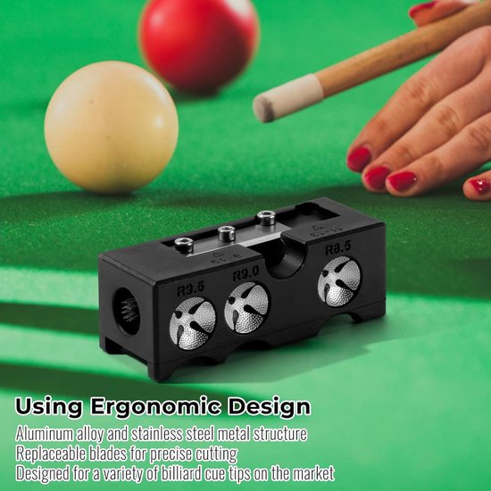 8-in-1 Billiard Cue Repair Tool - Multifunctionele Billiard Tip Tool - Accessoires voor Billiard Cue Trimmer Burnisher Shaper Tapper Zwart — afbeelding 2
