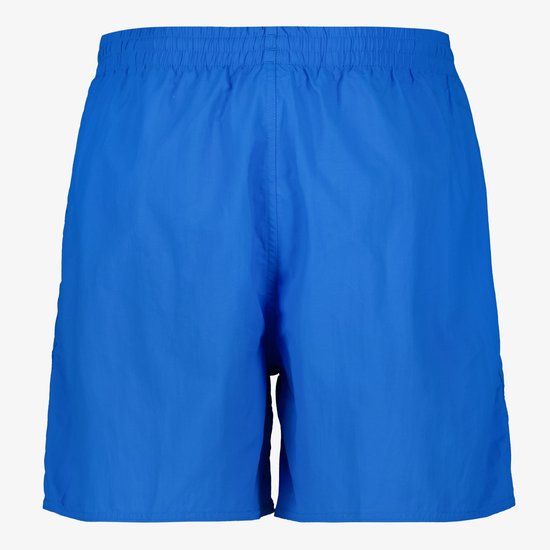 Dos d'un short de bain bleu vif avec ceinture élastique.