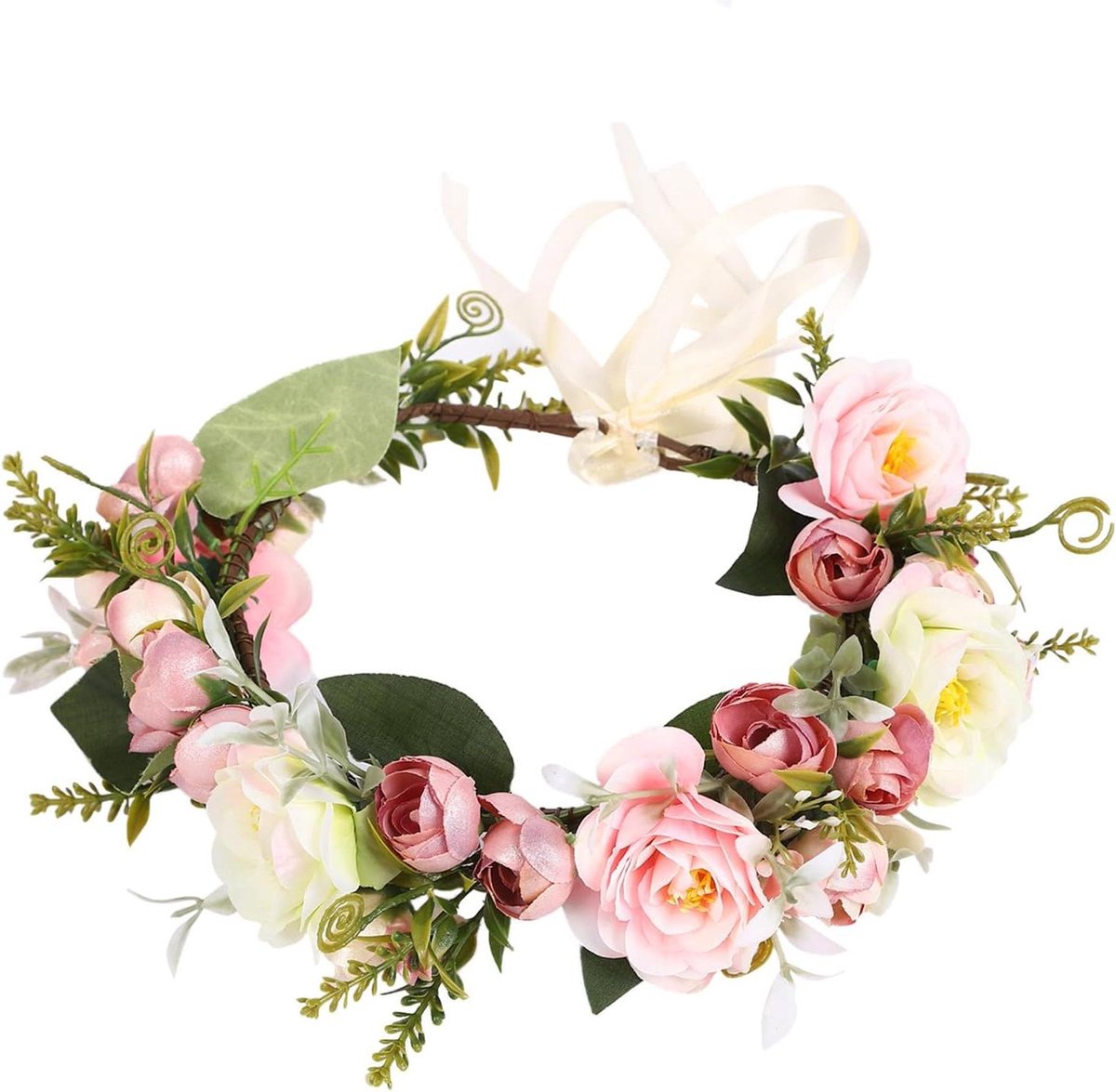 Bloemen Kroon - Bloem Hoofdband - Feestelijke Aankleding - Handgemaakt Verstelbaar - 47.8 cm Lengte - Roze