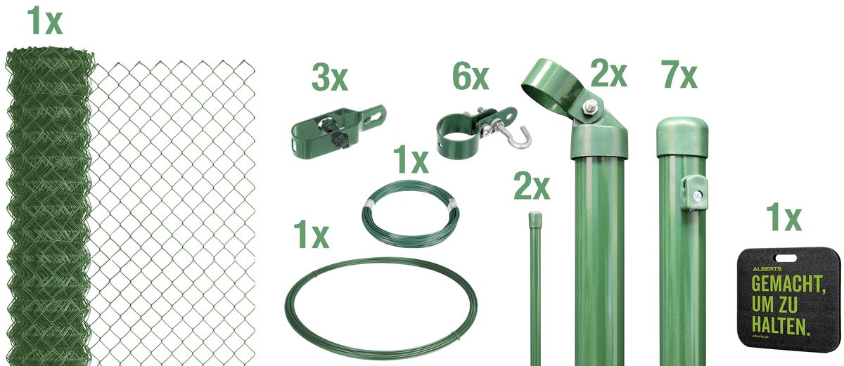 Alberts 697068 Gaashek complete hekset, voor inbetonneren met schoorsteun, groen, hoogte 125 cm, lengte 15 m