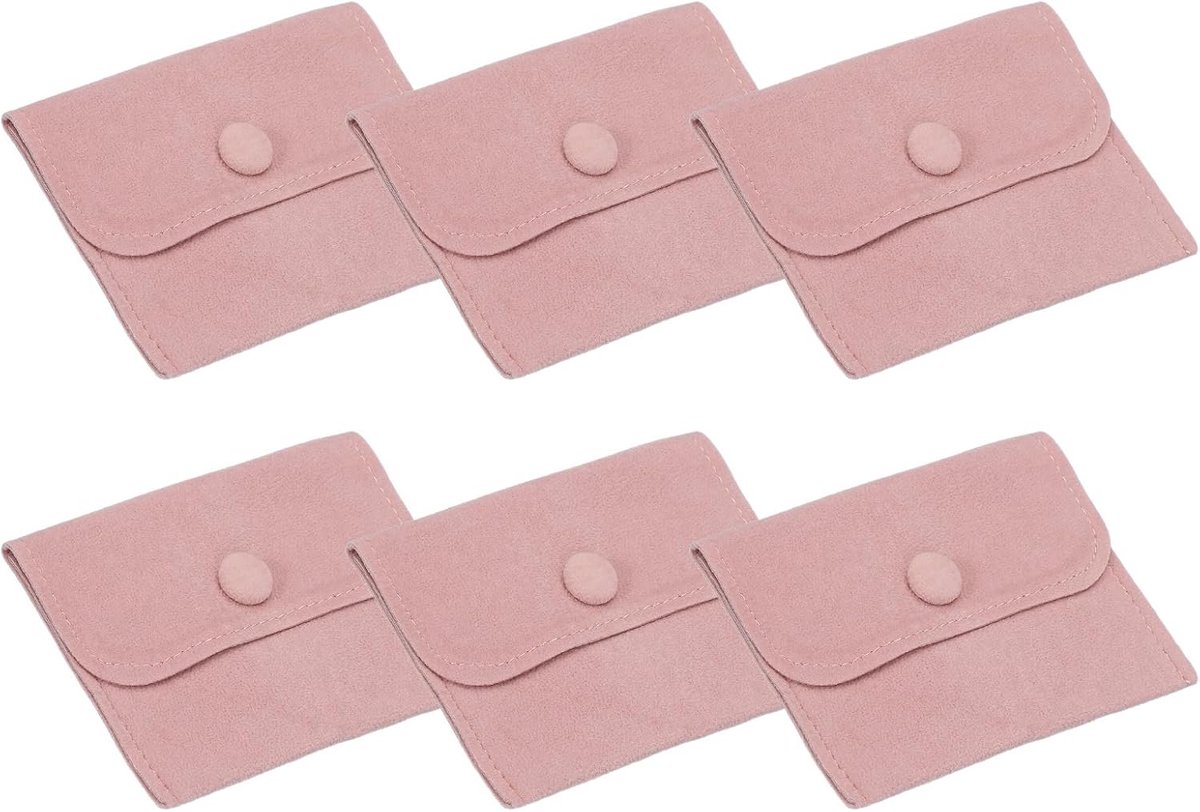 10x7cm Jewelry Bag - 6pcs Soft Velvet Bags - Push Button Portable Storage voor Ringen - Sieraden - Armbanden - Oorbellen - Horloge - Roze