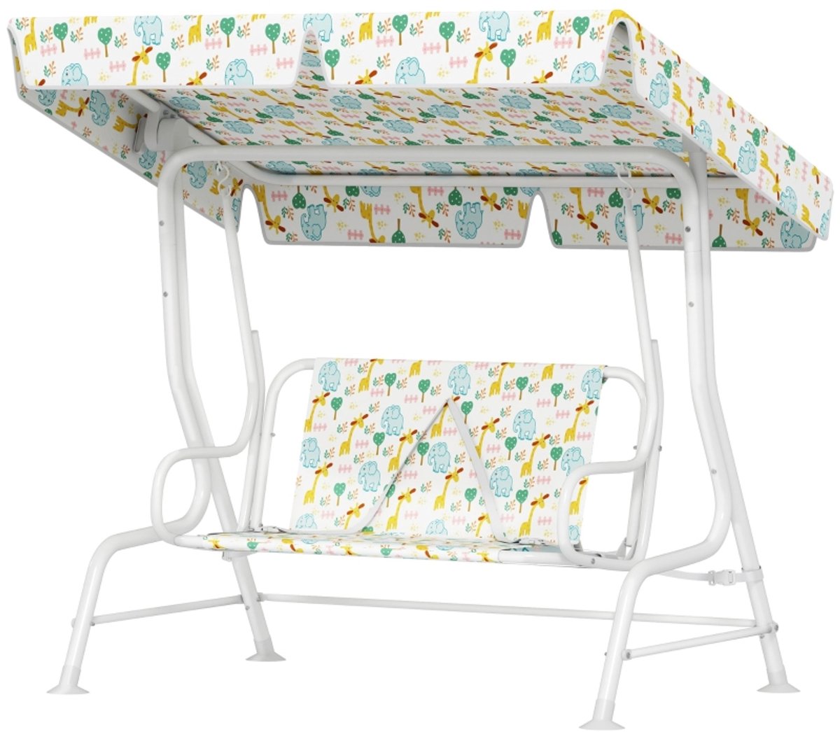 YYchan Schommel - Kinderschommel met Zonnedak - Schommelstoel Kind - Schommelbank Buiten & Binnen - Olifant & Giraffe - 112x75x120 cm - Wit