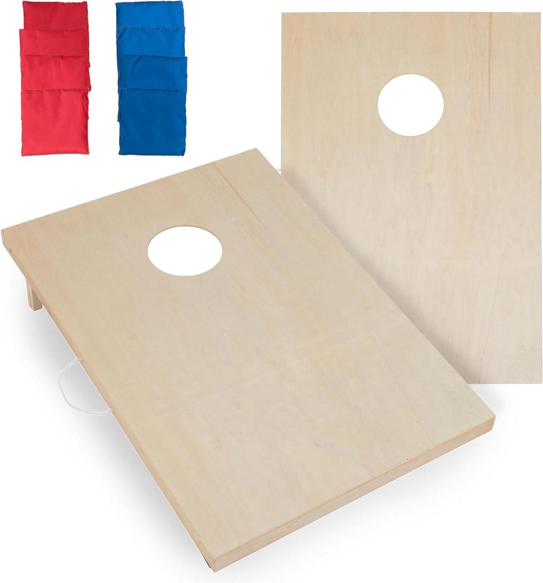 Houten Cornhole Set - Gooispel Buiten - Feestelijke Spelletjes - Inclusief Opbergvak - 2 Planken 8 Zakken - Rood en Blauw