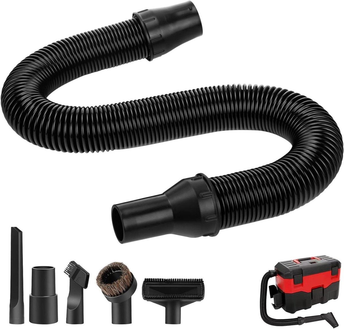 Slang Adapter Set - Verloopstuk Vacuüm - Stofvrij Werken - Flexibele Rubber Slang - 1.0 Stuks - Zwart