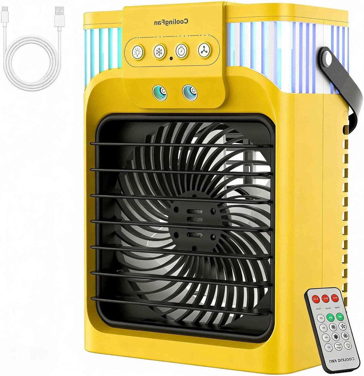 Draagbare luchtkoeler - Persoonlijke ventilator - Persoonlijke verkoeling - Met koele mist - 1200 ml tank - Geel