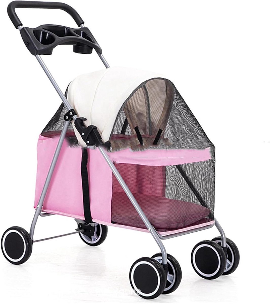 Huisdierwagen Opvouwbaar - Dierenbuggy - Comfortabel Uit Laten - Ademende Ramen - 71 x 38 x 17 cm - Rozet