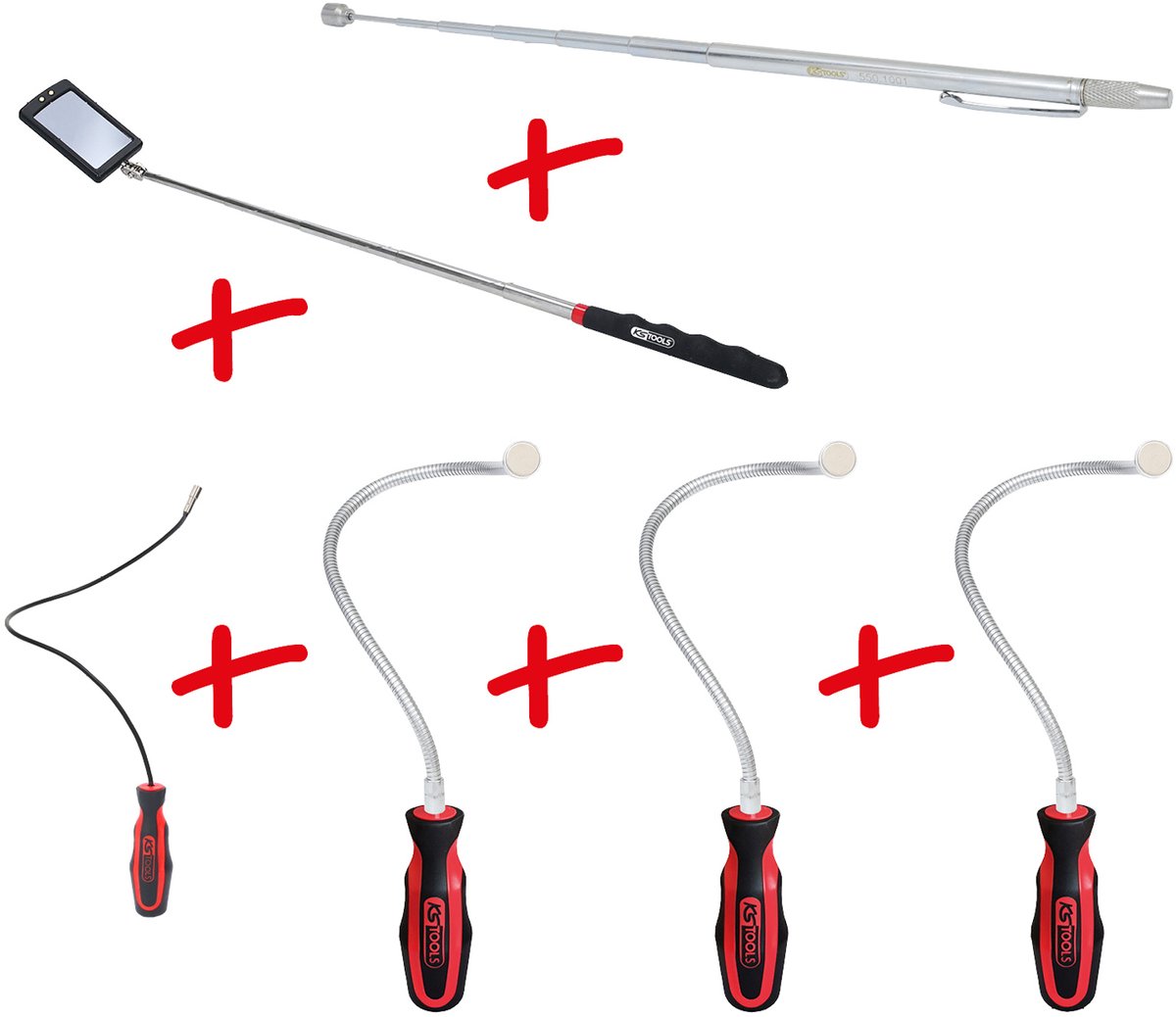 KS Tools Flexibler und Teleskop-Magnethalter und Inspektionsspiegel-Satz, 6-tlg - 550.1090