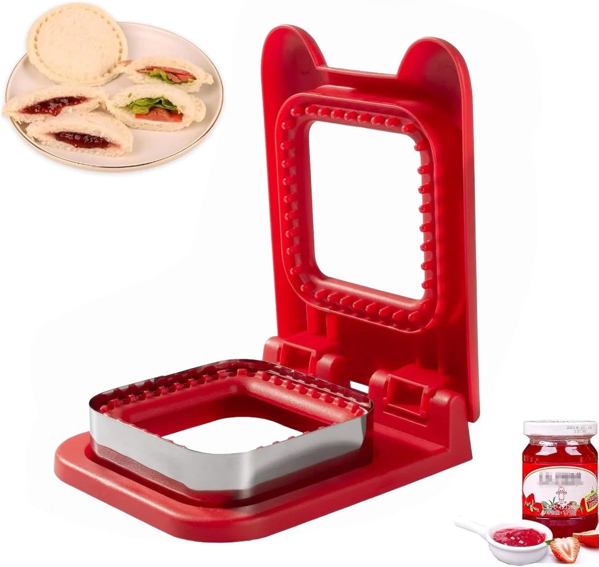 Sandwichsnijder en -sluitmachine, vierkante sandwichsnijder, randloze sandwichmaker, sandwichsnijder voor kinderlunchboxen (rood)