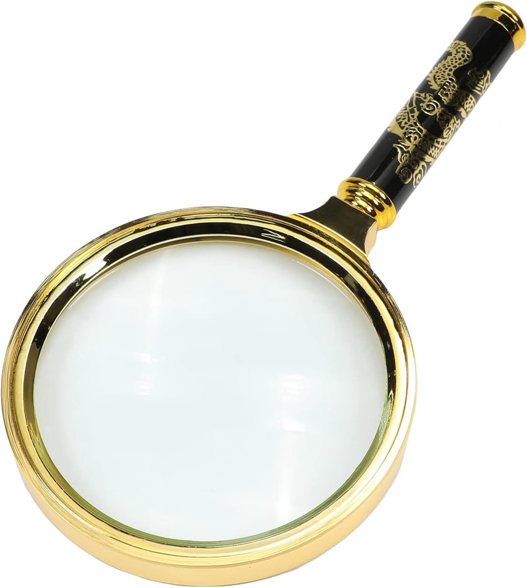 110 mm Vergrootglas met handvat met drakenmotief — 5x High-Definition, vergulde rand — Hulpmiddel voor lezen, kranten en taxaties voor senioren