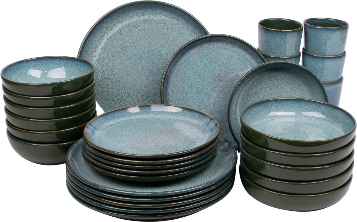 30 delige serviesset - 6 persoons - Evora - groen - Portugees stoneware