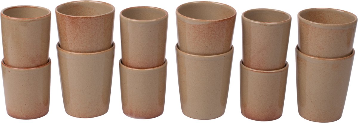Koffiekopjes set van 12 - 150 ml en 250 ml - 6 persoons - Maia - zandkleurig - Portugees stoneware