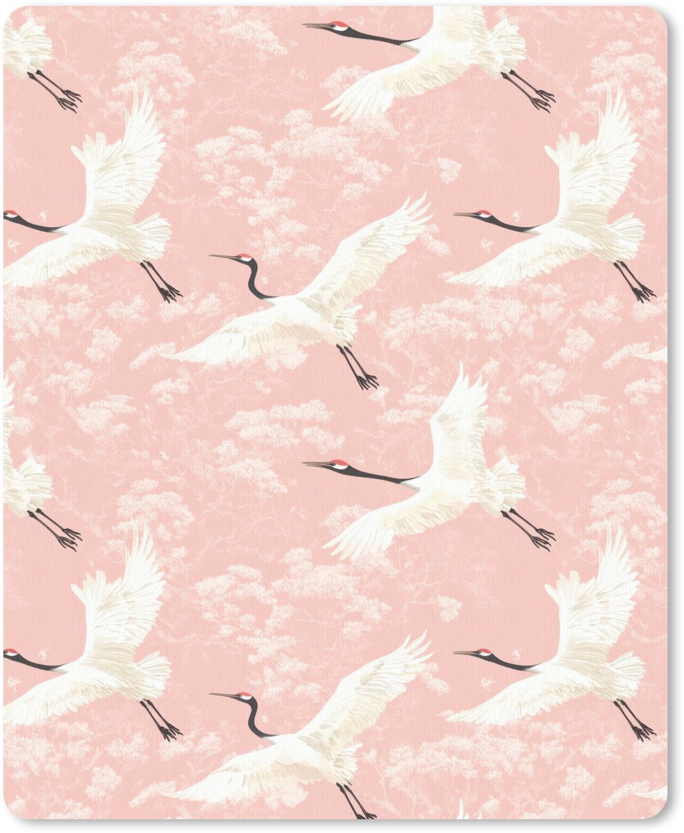 Muismat 12x16 cm - Mousepad Kraanvogels - Bloesem - Roze - Muismatten