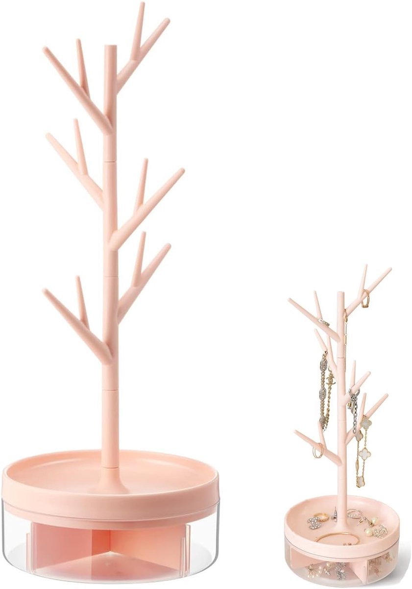 Boomtoren Organizer - Roze Sieraden Rack - Display voor Sieraden - Organisator met Draaischijf en Sieradenwinkel Organizer