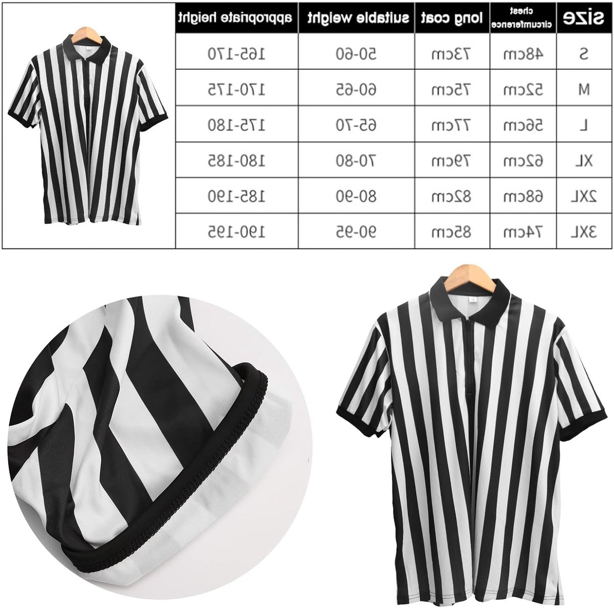 Officieel Scheidsrechters Shirt met Korte Mouwen, Ademend Polyester, Zwart-Wit Gestreept, Geschikt voor Voetbal en Basketbal, Sportuniform voor Scheidsrechters