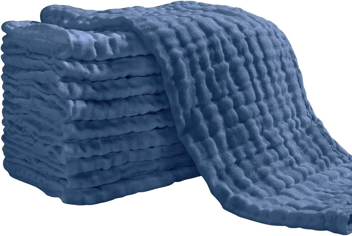 Set van 10 Absorbente Luiers en Boertjes 27 x 50 cm - 6 Laags Katoen - Donkerblauw Babytextiel