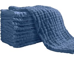 Set van 10 Absorbente Luiers en Boertjes 27 x 50 cm - 6 Laags Katoen - Donkerblauw Babytextiel